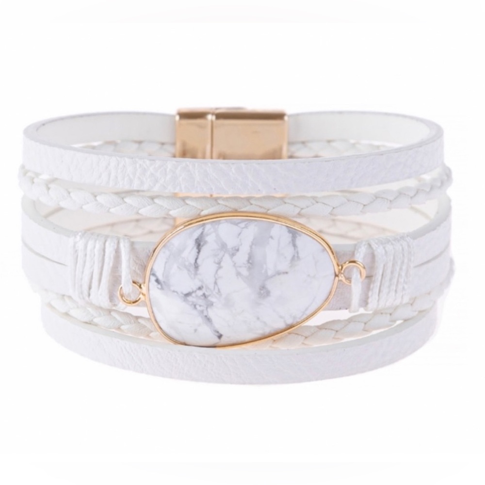 Natural Marble Stone Faux Leather Bracelet